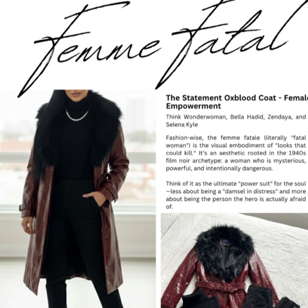 Modcloth Oxblood Trench Coat with Black Fur Collar